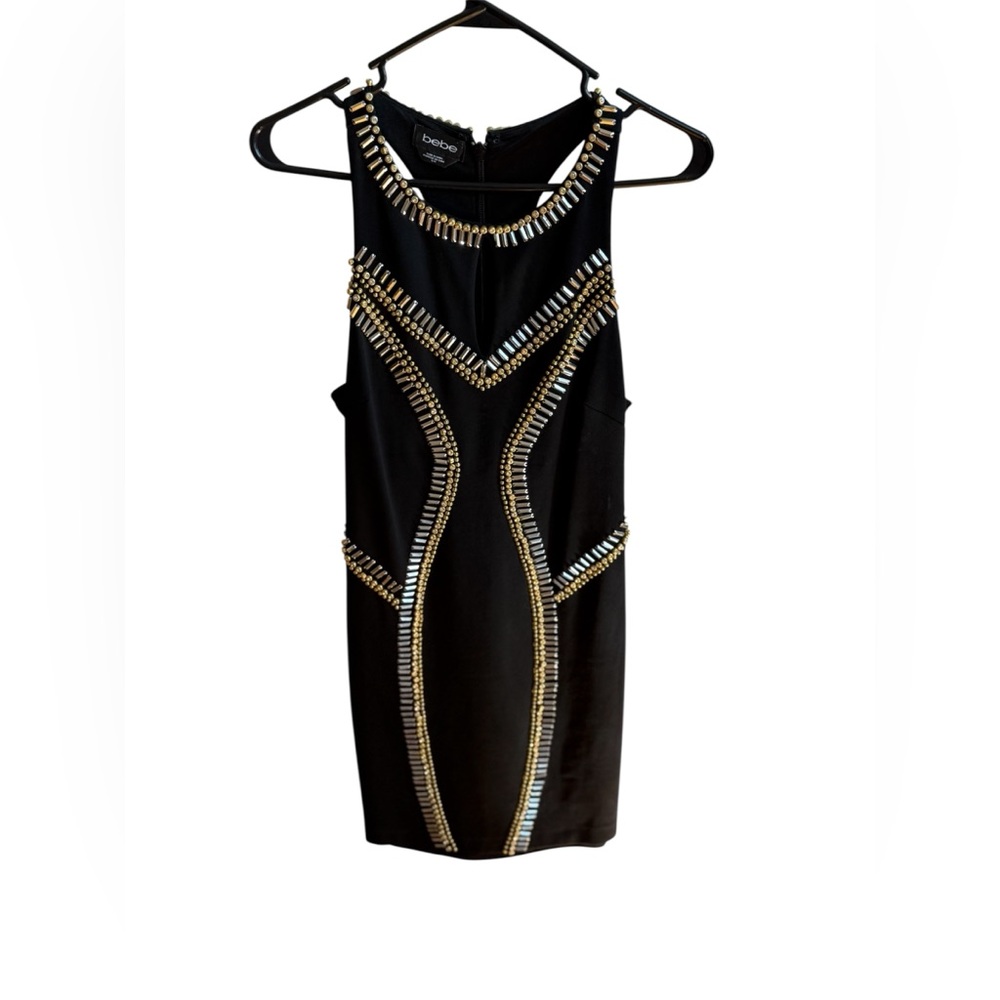 Bebe Black Dress with Gold and Silver Accents